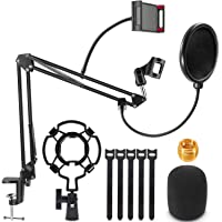 Soporte de Brazo de Micrófono- Renfox Tijera de Pluma de Suspensión Ajustable Soporte de Micrófono con Filtro Pop- Clip…
